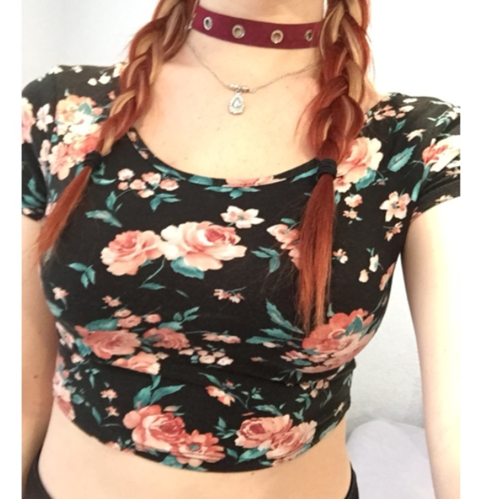Floral black crop top